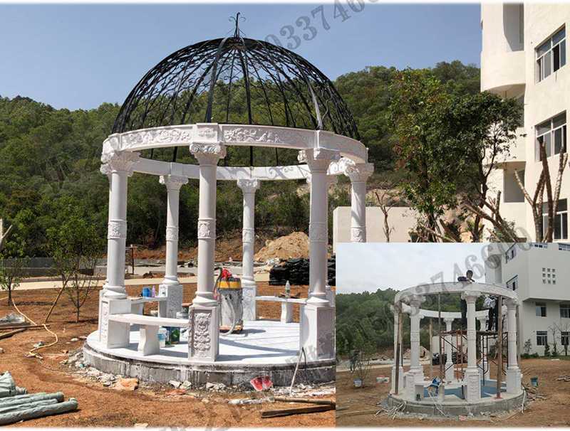 石雕涼亭案例，景觀涼亭怎樣安裝，石雕涼亭定制工廠