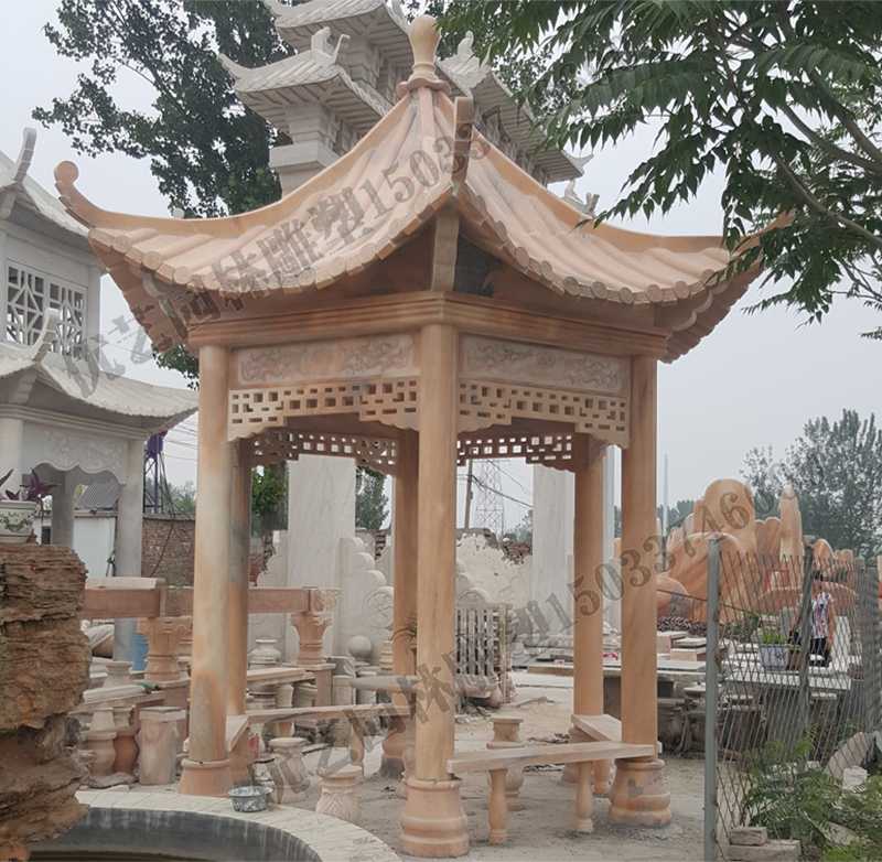 中式大理石涼亭，石雕景觀亭子，石雕六角亭子廠家