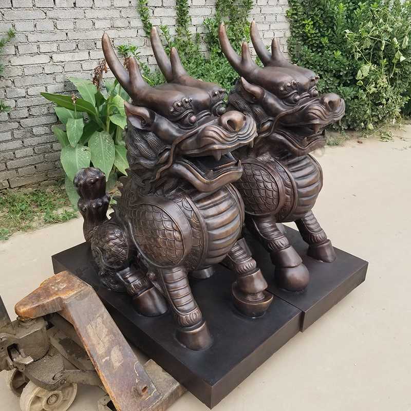 銅麒麟雕塑，銅麒麟擺件，鎮(zhèn)宅風(fēng)水麒麟